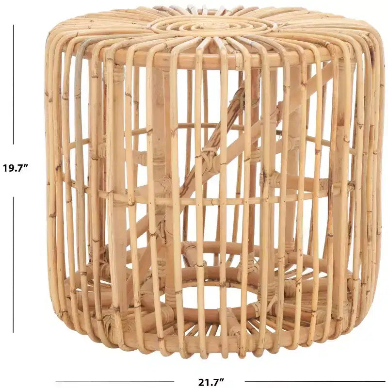 Round Rattan Accent Table, Coastal Style, 21.7" Diameter, Indoor Use