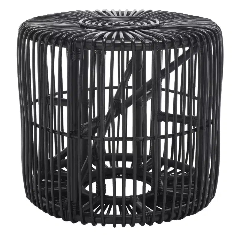 Round Rattan Accent Table, Coastal Style, 21.7" Diameter, Indoor Use