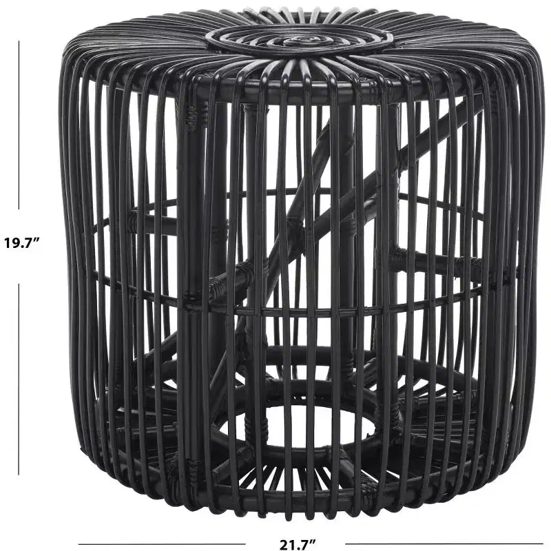 Round Rattan Accent Table, Coastal Style, 21.7" Diameter, Indoor Use