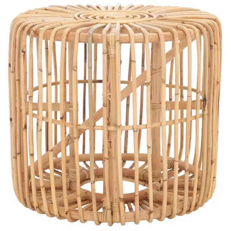 Round Rattan Accent Table, Coastal Style, 21.7" Diameter, Indoor Use