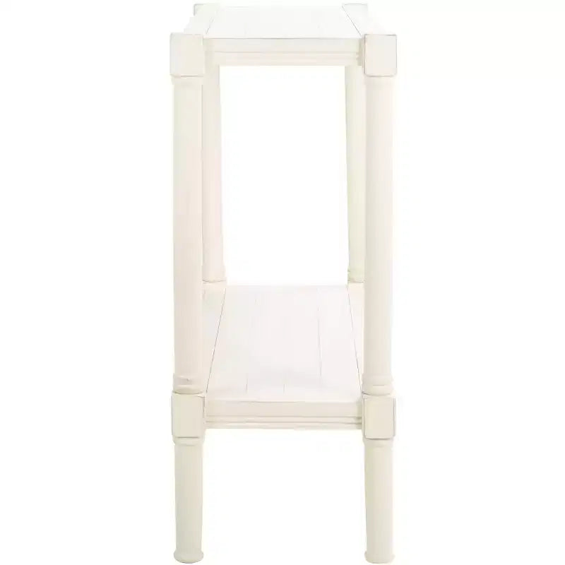 Distressed White Pine Console Table with Open Shelf, British Colonial Style