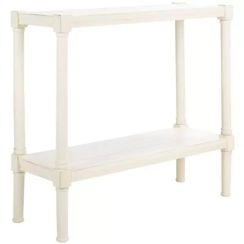 Distressed White Pine Console Table with Open Shelf, British Colonial Style