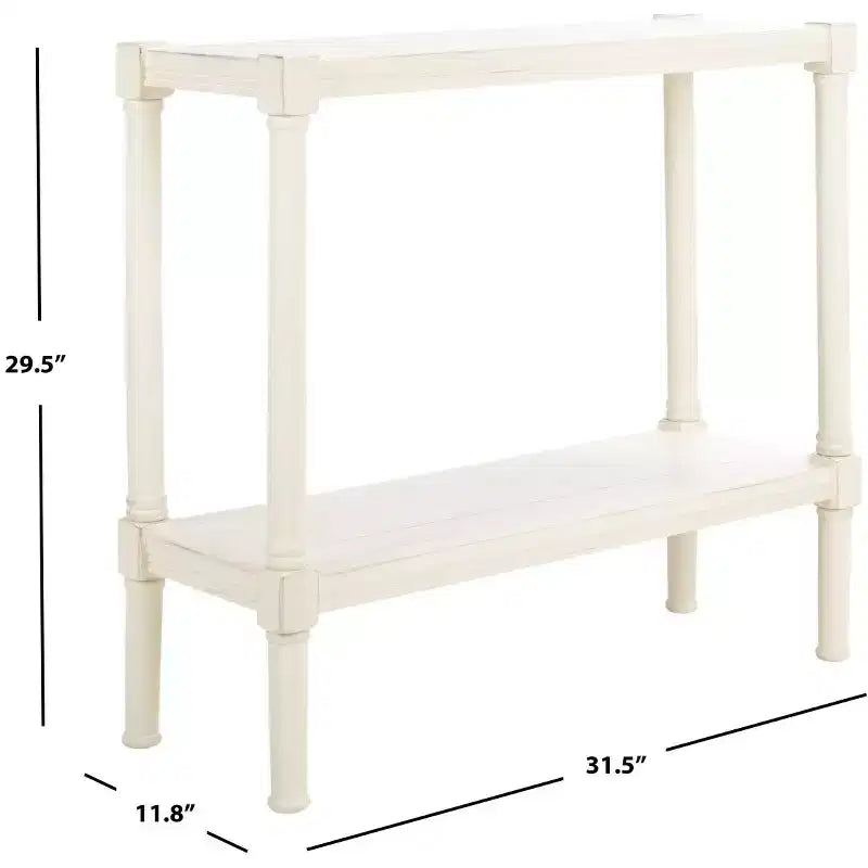 Distressed White Pine Console Table with Open Shelf, British Colonial Style