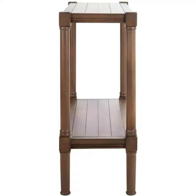 Distressed White Pine Console Table with Open Shelf, British Colonial Style