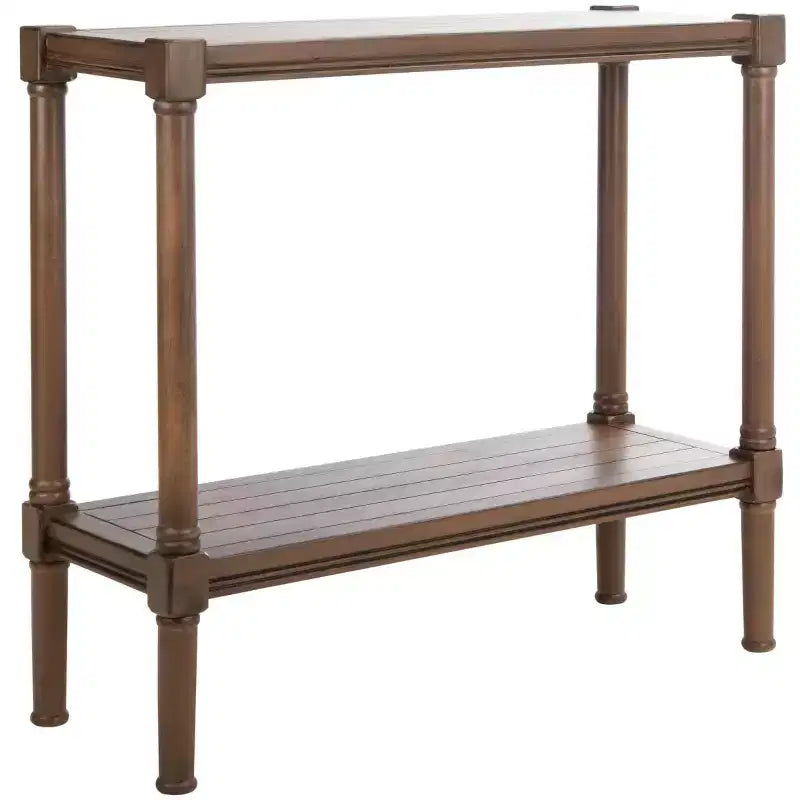 Distressed White Pine Console Table with Open Shelf, British Colonial Style