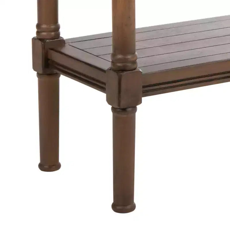 Distressed White Pine Console Table with Open Shelf, British Colonial Style