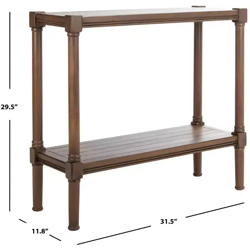 Distressed White Pine Console Table with Open Shelf, British Colonial Style