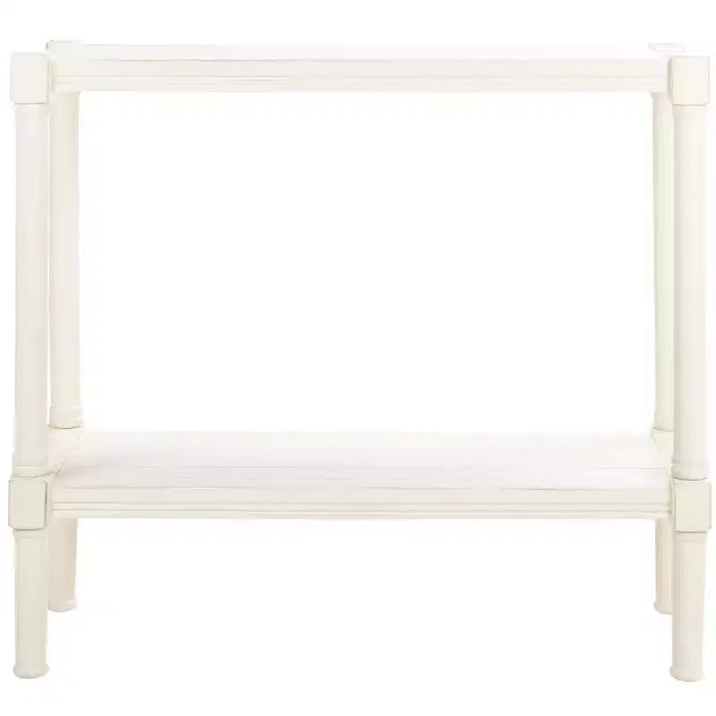 Distressed White Pine Console Table with Open Shelf, British Colonial Style