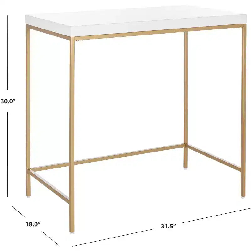 White and Gold Writing Desk, Elegant Home Office Desk with Gold Metal Legs