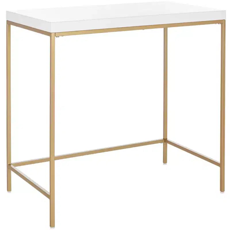 White and Gold Writing Desk, Elegant Home Office Desk with Gold Metal Legs