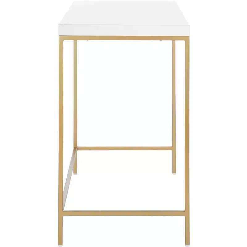 White and Gold Writing Desk, Elegant Home Office Desk with Gold Metal Legs