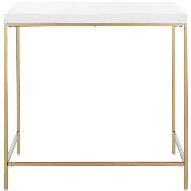 White and Gold Writing Desk, Elegant Home Office Desk with Gold Metal Legs