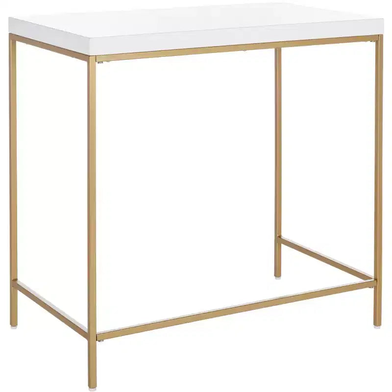 White and Gold Writing Desk, Elegant Home Office Desk with Gold Metal Legs
