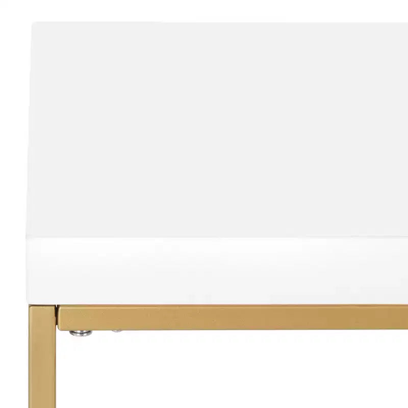 White and Gold Writing Desk, Elegant Home Office Desk with Gold Metal Legs